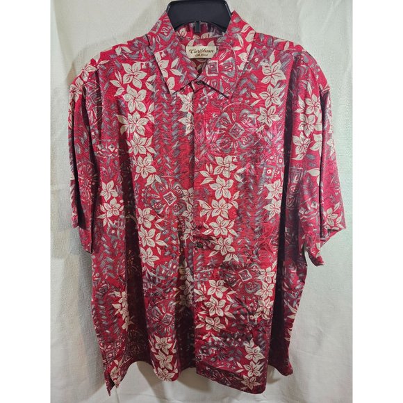 Caribbean Silk Blend Mens X Large Multi color Short Sleeve  Floral Button Down S - Picture 1 of 7